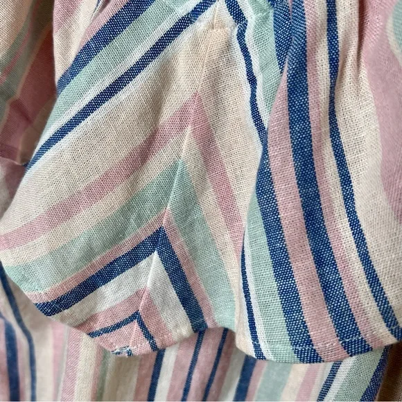 Ava James NWT Linen Blend Off The Shoulder Blouse Sz M Pastel Striped Pink Blue - Picture 3 of 10